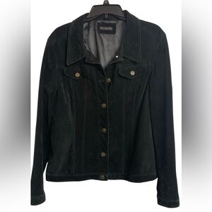 For Joseph Suede Leather Cropped Minimalist Jacket Black Button Up